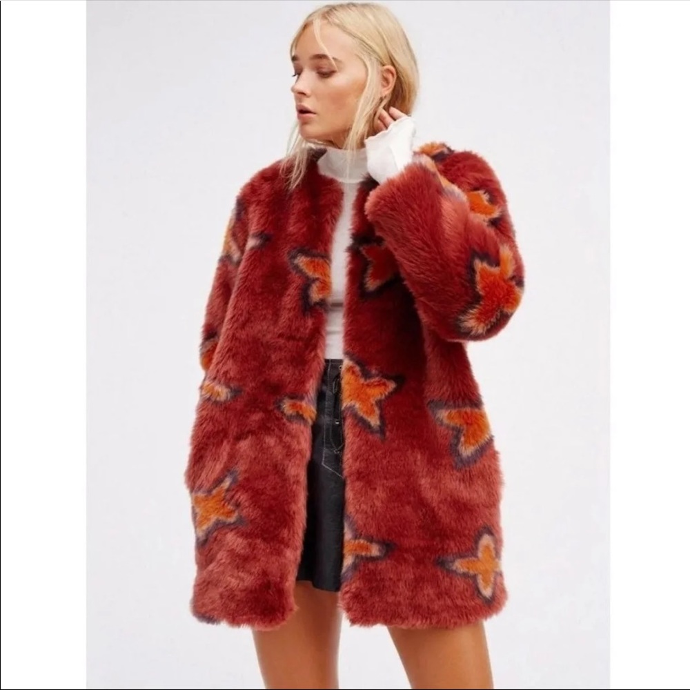 Free People Faux Fur Jacket Coat Women XS